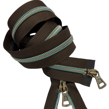 2-Wege-Reißverschluss 85 cm Dunkelbraun Altmessing Petrol